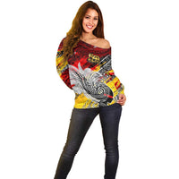 Papua New Guinea 50th Independence Day Off Shoulder Sweater Celebrate Our History, Inspire Our Future