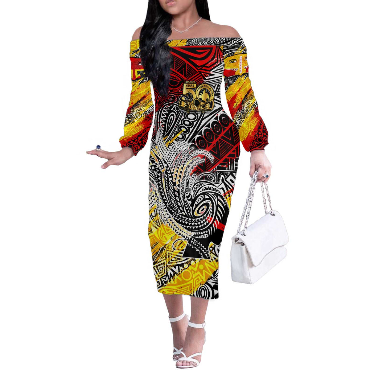Papua New Guinea 50th Independence Day Off The Shoulder Long Sleeve Dress Celebrate Our History, Inspire Our Future DT02 Women Art - Polynesian Pride