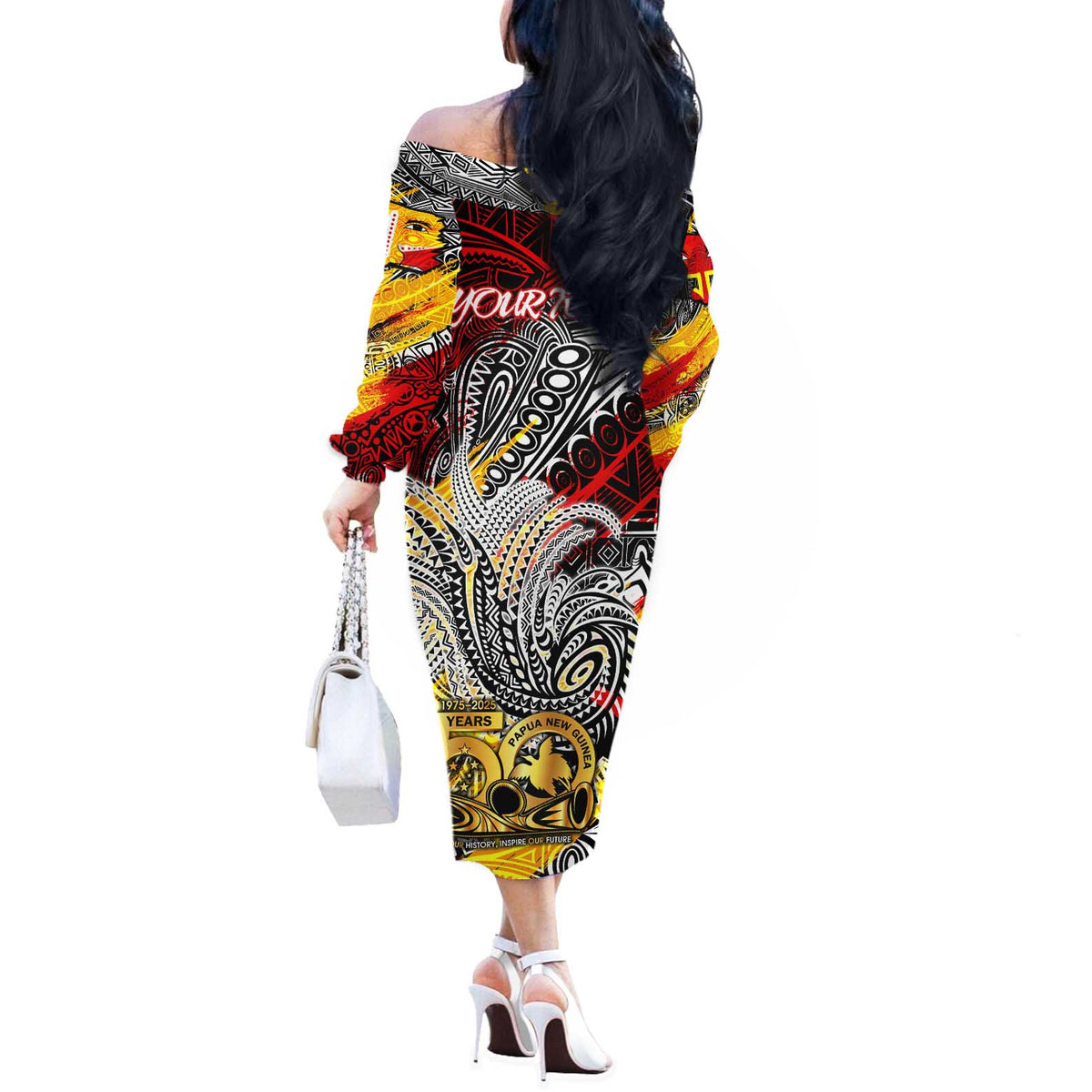 Papua New Guinea 50th Independence Day Off The Shoulder Long Sleeve Dress Celebrate Our History, Inspire Our Future DT02 - Polynesian Pride