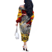 Papua New Guinea 50th Independence Day Off The Shoulder Long Sleeve Dress Celebrate Our History, Inspire Our Future DT02 - Polynesian Pride