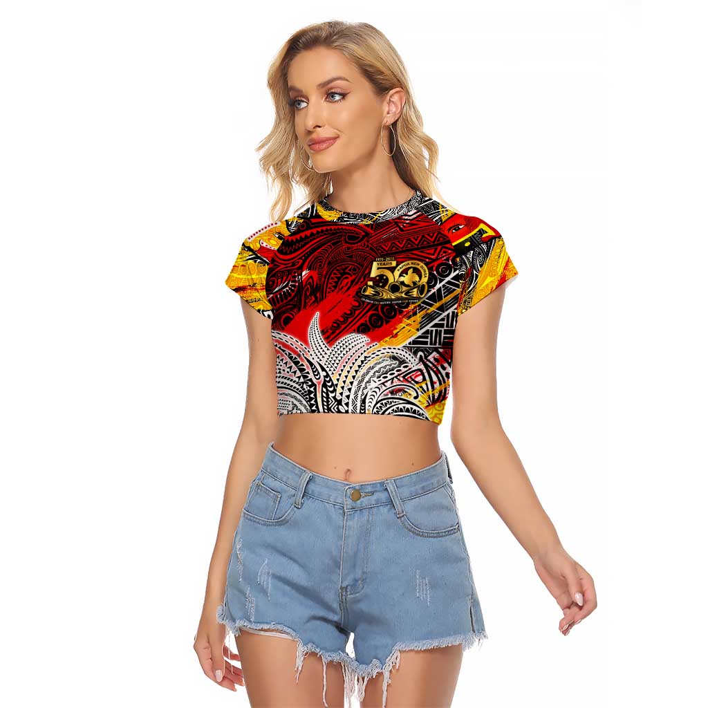 Papua New Guinea 50th Independence Day Raglan Cropped T Shirt Celebrate Our History, Inspire Our Future DT02 Female Art - Polynesian Pride