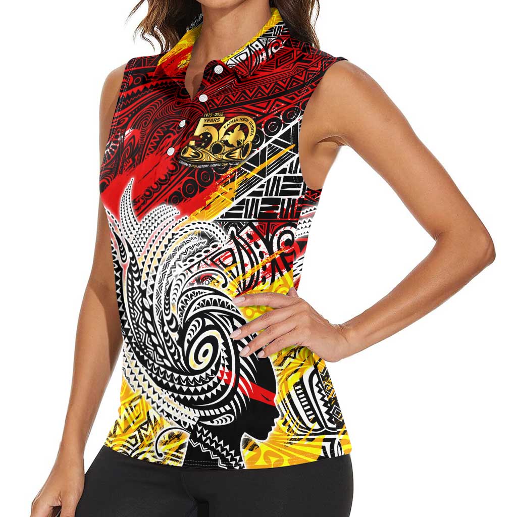 Papua New Guinea 50th Independence Day Women Sleeveless Polo Shirt Celebrate Our History, Inspire Our Future DT02 - Polynesian Pride