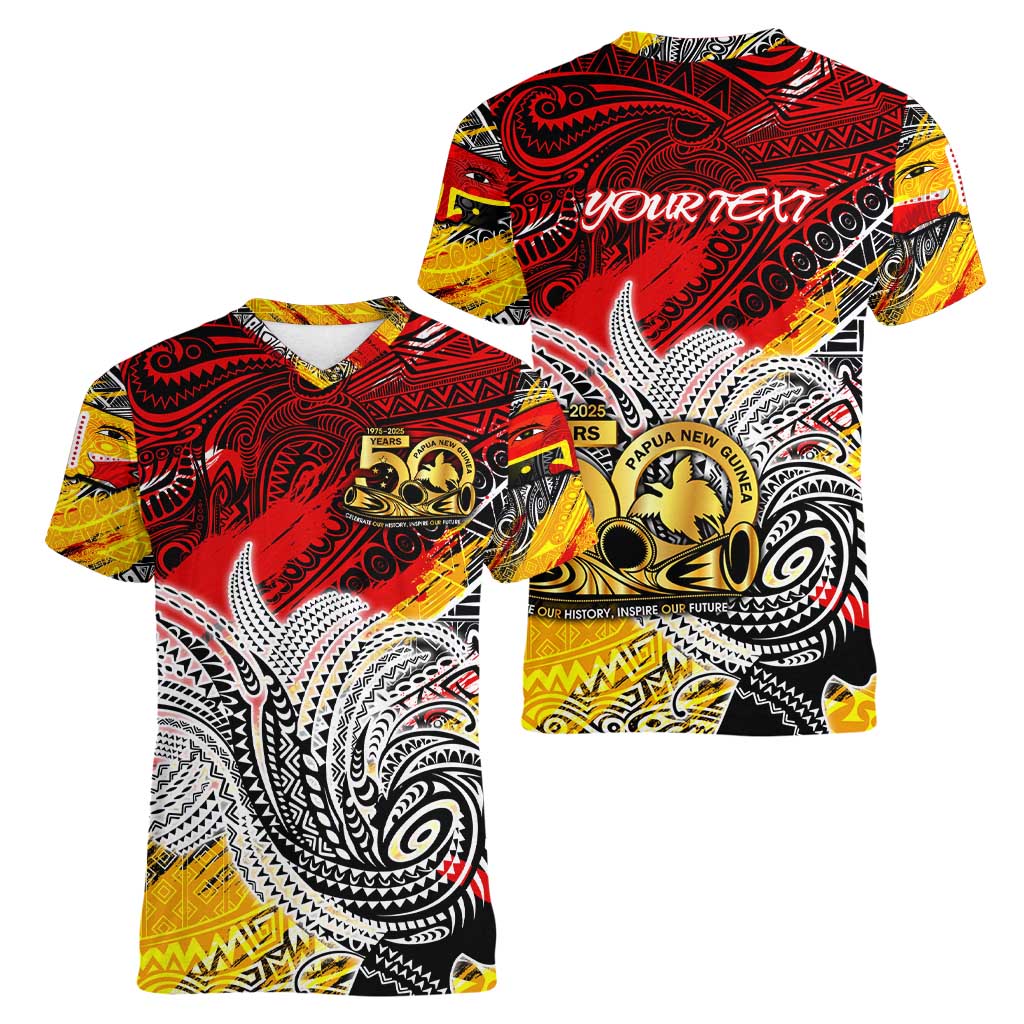 Papua New Guinea 50th Independence Day Women V-Neck T-Shirt Celebrate Our History, Inspire Our Future DT02 - Polynesian Pride
