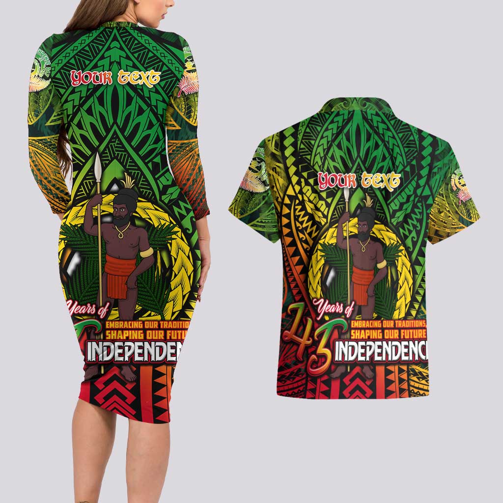Vanuatu 45th Independence Anniversary Couples Matching Long Sleeve Bodycon Dress and Hawaiian Shirt Embracing Our Traditions Shaping Our Future DT02 - Polynesian Pride