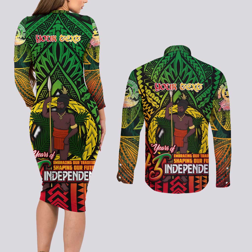 Vanuatu 45th Independence Anniversary Couples Matching Long Sleeve Bodycon Dress and Long Sleeve Button Shirt Embracing Our Traditions Shaping Our Future DT02 - Polynesian Pride