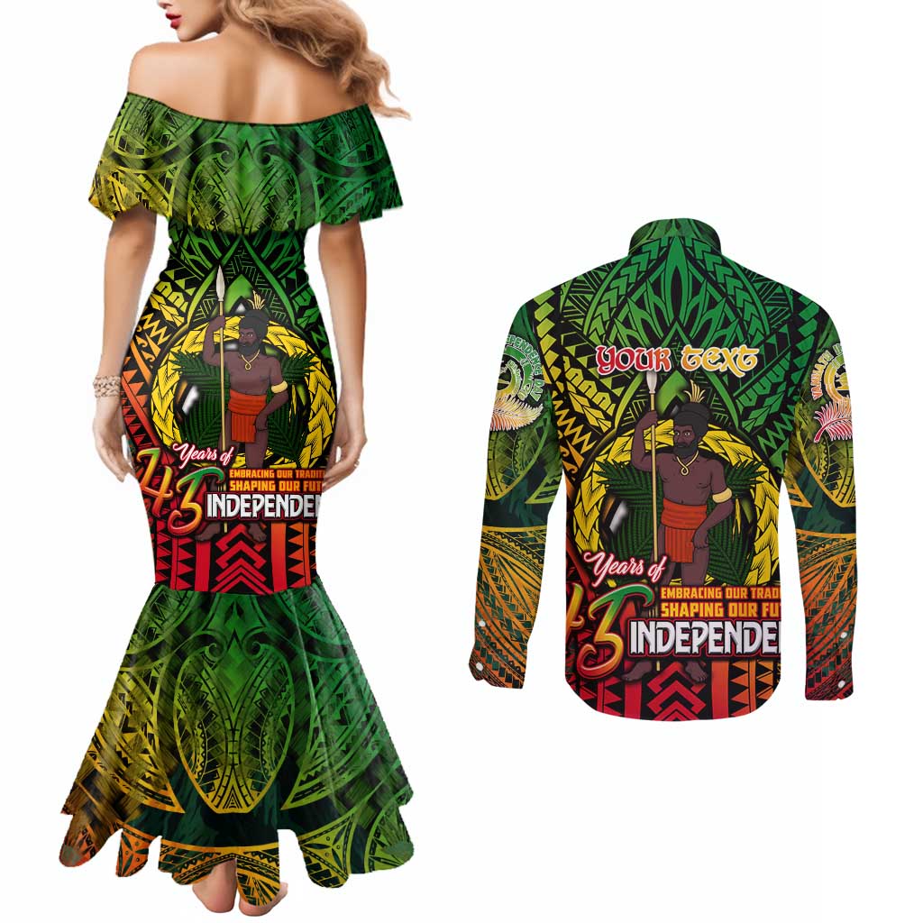 Vanuatu 45th Independence Anniversary Couples Matching Mermaid Dress and Long Sleeve Button Shirt Embracing Our Traditions Shaping Our Future DT02 - Polynesian Pride