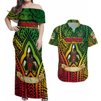Vanuatu 45th Independence Anniversary Couples Matching Off Shoulder Maxi Dress and Hawaiian Shirt Embracing Our Traditions Shaping Our Future DT02 Art - Polynesian Pride