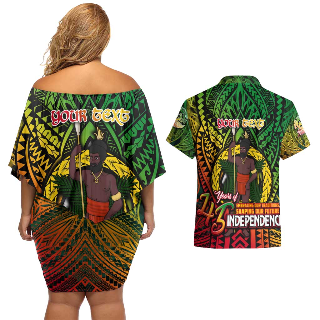 Vanuatu 45th Independence Anniversary Couples Matching Off Shoulder Short Dress and Hawaiian Shirt Embracing Our Traditions Shaping Our Future DT02 - Polynesian Pride