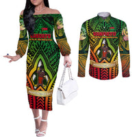 Vanuatu 45th Independence Anniversary Couples Matching Off The Shoulder Long Sleeve Dress and Long Sleeve Button Shirt Embracing Our Traditions Shaping Our Future DT02 Art - Polynesian Pride