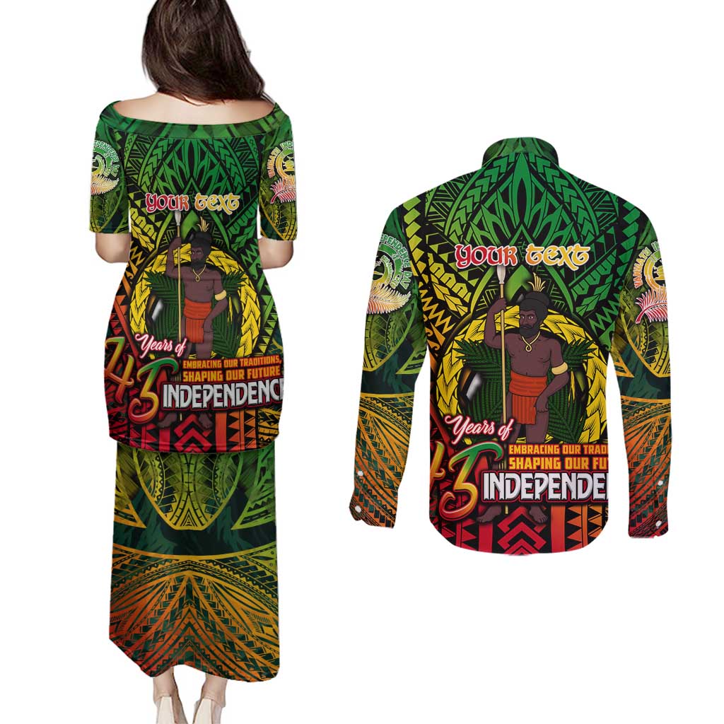 Vanuatu 45th Independence Anniversary Couples Matching Puletasi and Long Sleeve Button Shirt Embracing Our Traditions Shaping Our Future