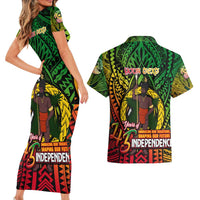 Vanuatu 45th Independence Anniversary Couples Matching Short Sleeve Bodycon Dress and Hawaiian Shirt Embracing Our Traditions Shaping Our Future DT02 - Polynesian Pride