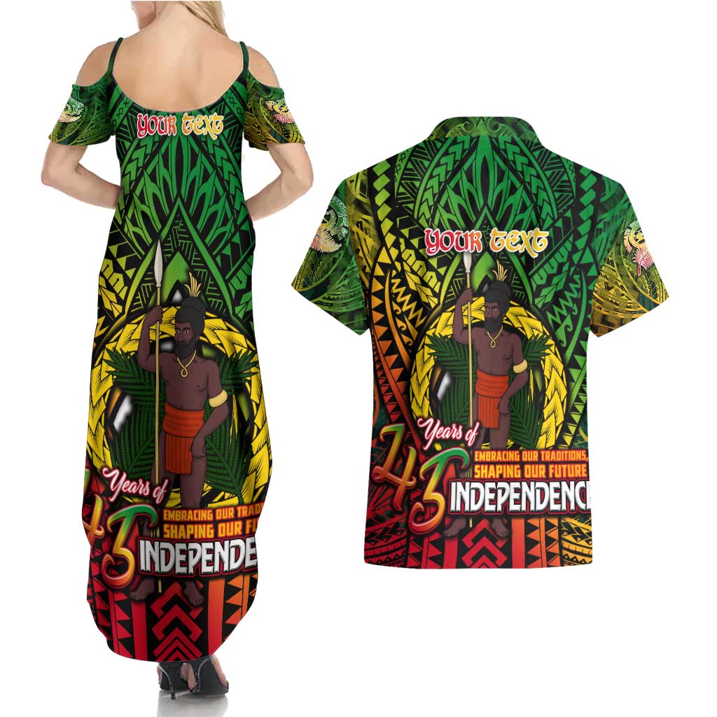 Vanuatu 45th Independence Anniversary Couples Matching Summer Maxi Dress and Hawaiian Shirt Embracing Our Traditions Shaping Our Future DT02 - Polynesian Pride