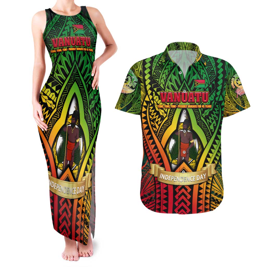 Vanuatu 45th Independence Anniversary Couples Matching Tank Maxi Dress and Hawaiian Shirt Embracing Our Traditions Shaping Our Future DT02 Art - Polynesian Pride