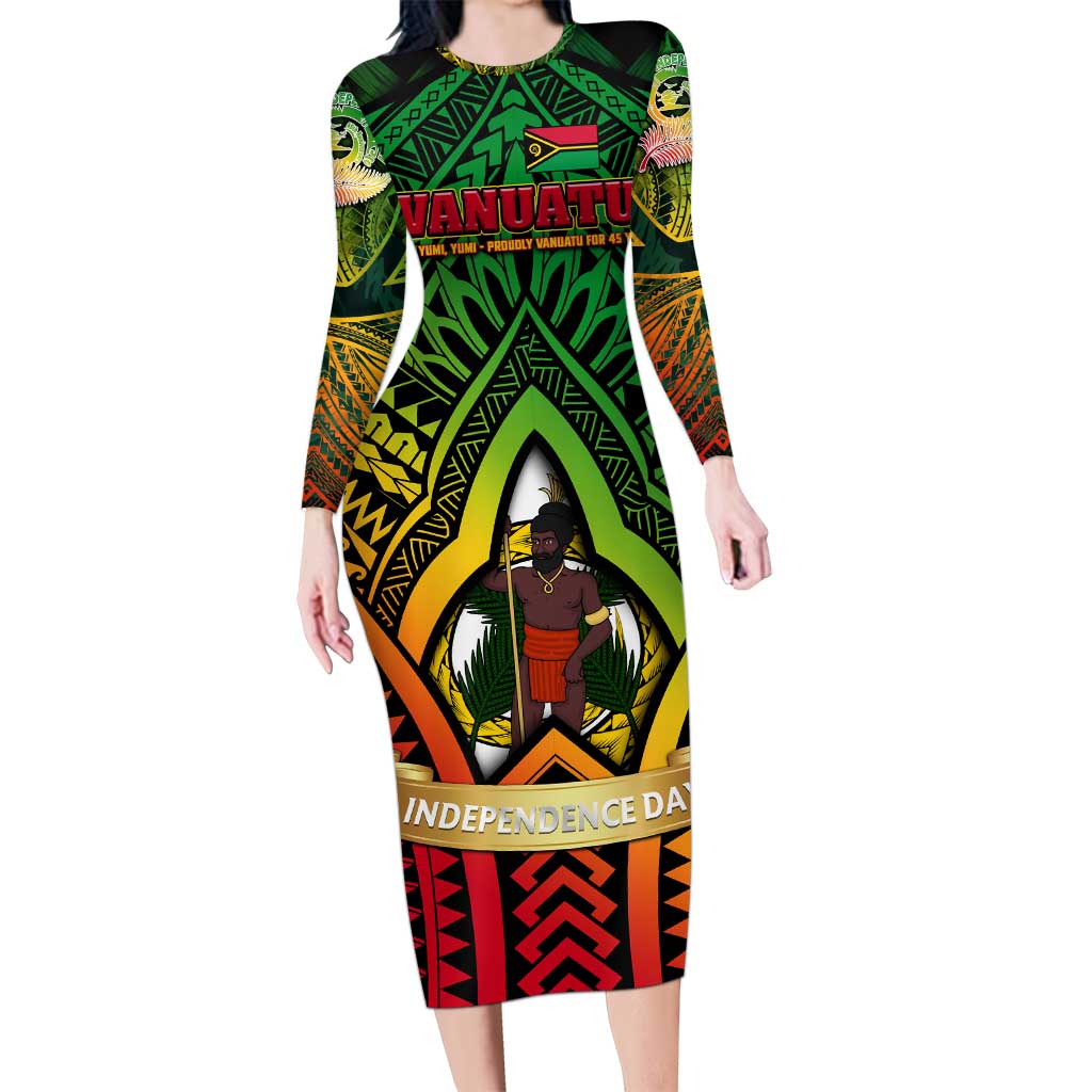 Vanuatu 45th Independence Anniversary Family Matching Long Sleeve Bodycon Dress and Hawaiian Shirt Embracing Our Traditions Shaping Our Future DT02 Mom's Dress Art - Polynesian Pride