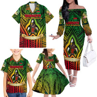 Vanuatu 45th Independence Anniversary Family Matching Off The Shoulder Long Sleeve Dress and Hawaiian Shirt Embracing Our Traditions Shaping Our Future DT02 - Polynesian Pride