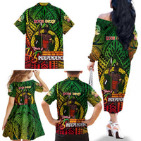 Vanuatu 45th Independence Anniversary Family Matching Off The Shoulder Long Sleeve Dress and Hawaiian Shirt Embracing Our Traditions Shaping Our Future DT02 - Polynesian Pride