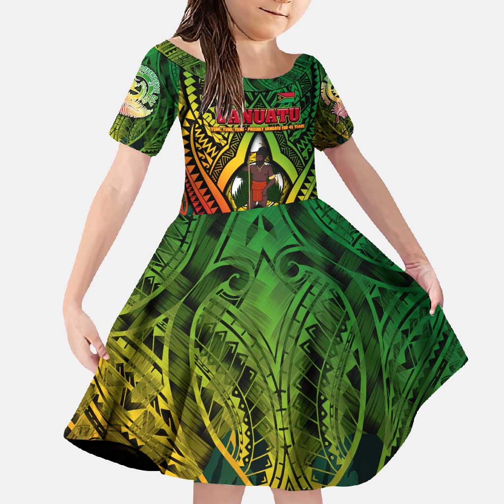 Vanuatu 45th Independence Anniversary Family Matching Off Shoulder Maxi Dress and Hawaiian Shirt Embracing Our Traditions Shaping Our Future DT02 Daughter's Dress Art - Polynesian Pride