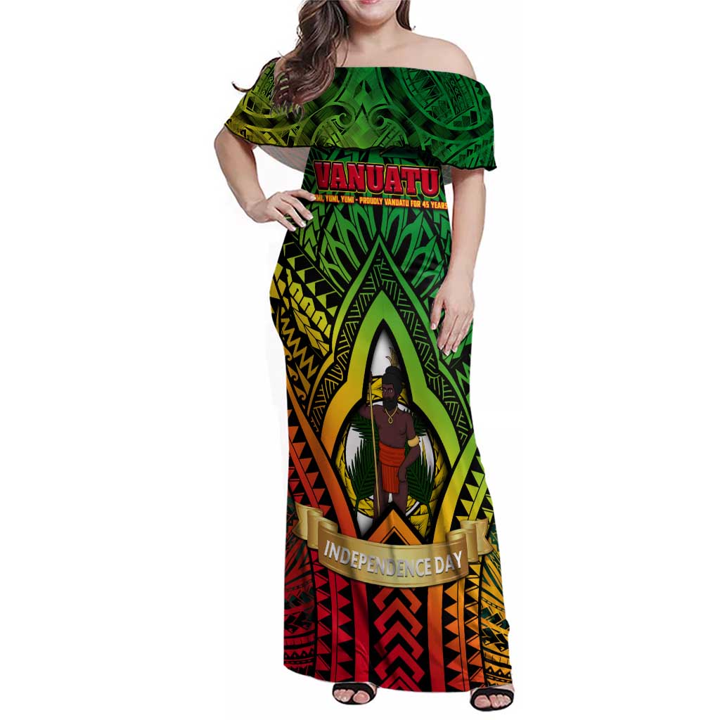 Vanuatu 45th Independence Anniversary Family Matching Off Shoulder Maxi Dress and Hawaiian Shirt Embracing Our Traditions Shaping Our Future DT02 Mom's Dress Art - Polynesian Pride