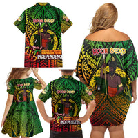 Vanuatu 45th Independence Anniversary Family Matching Off Shoulder Short Dress and Hawaiian Shirt Embracing Our Traditions Shaping Our Future DT02 - Polynesian Pride