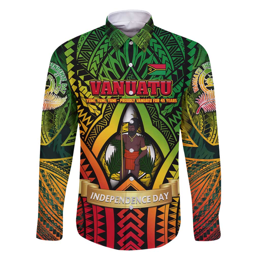 Vanuatu 45th Independence Anniversary Family Matching Off Shoulder Short Dress and Hawaiian Shirt Embracing Our Traditions Shaping Our Future DT02 Dad's Shirt - Long Sleeve Art - Polynesian Pride