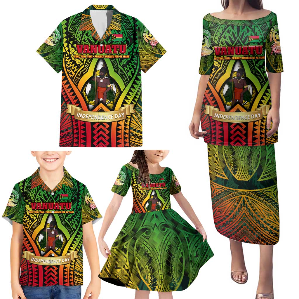 Vanuatu 45th Independence Anniversary Family Matching Puletasi and Hawaiian Shirt Embracing Our Traditions Shaping Our Future DT02 - Polynesian Pride