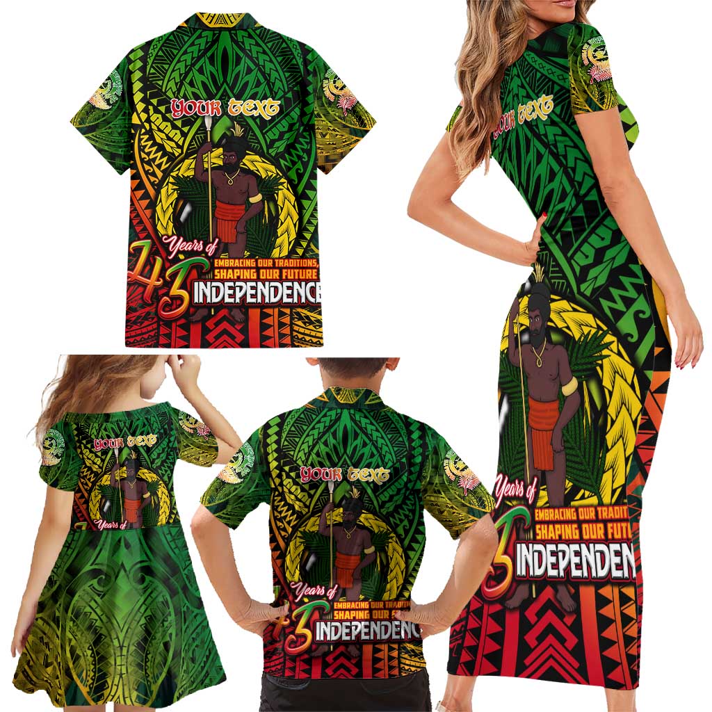 Vanuatu 45th Independence Anniversary Family Matching Short Sleeve Bodycon Dress and Hawaiian Shirt Embracing Our Traditions Shaping Our Future DT02 - Polynesian Pride