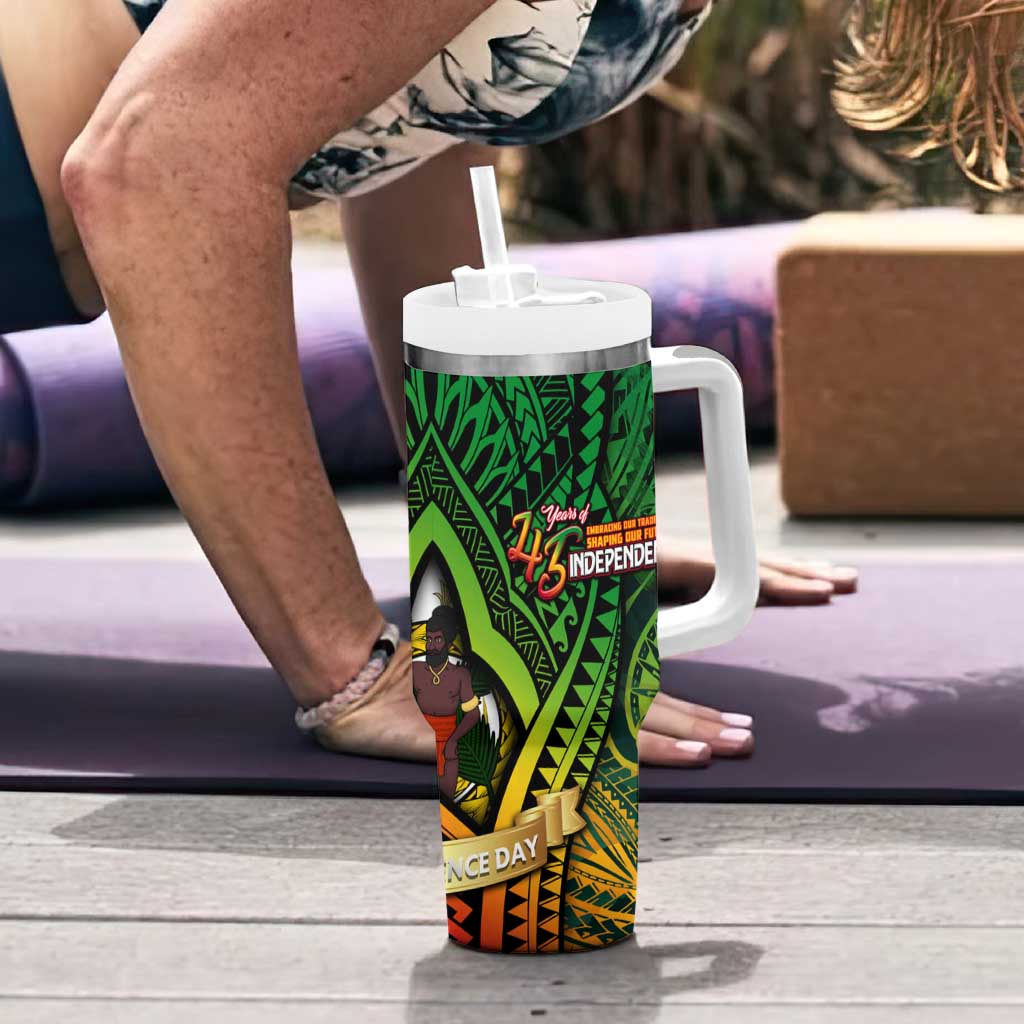 Vanuatu 45th Independence Anniversary Tumbler With Handle Embracing Our Traditions Shaping Our Future