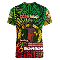 Vanuatu 45th Independence Anniversary Women V-Neck T-Shirt Embracing Our Traditions Shaping Our Future DT02 - Polynesian Pride