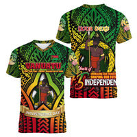 Vanuatu 45th Independence Anniversary Women V-Neck T-Shirt Embracing Our Traditions Shaping Our Future DT02 - Polynesian Pride