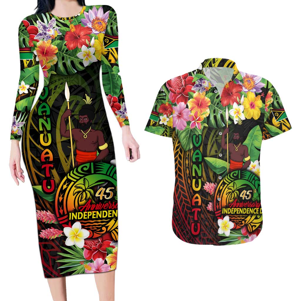 45th Anniversary of Freedom Vanuatu Couples Matching Long Sleeve Bodycon Dress and Hawaiian Shirt Island Pride Cultural Power Pacific Unity DT02 Art - Polynesian Pride