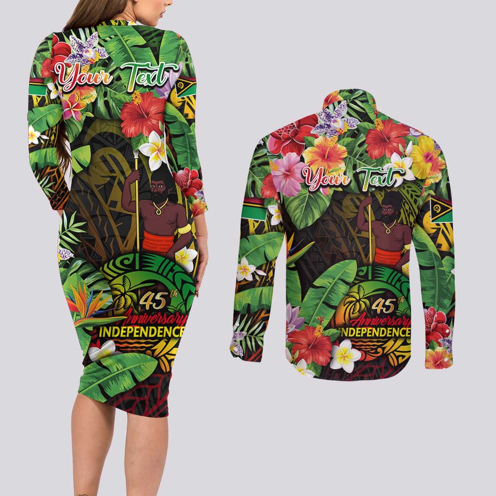 45th Anniversary of Freedom Vanuatu Couples Matching Long Sleeve Bodycon Dress and Long Sleeve Button Shirt Island Pride Cultural Power Pacific Unity DT02 - Polynesian Pride