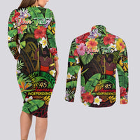45th Anniversary of Freedom Vanuatu Couples Matching Long Sleeve Bodycon Dress and Long Sleeve Button Shirt Island Pride Cultural Power Pacific Unity DT02 - Polynesian Pride