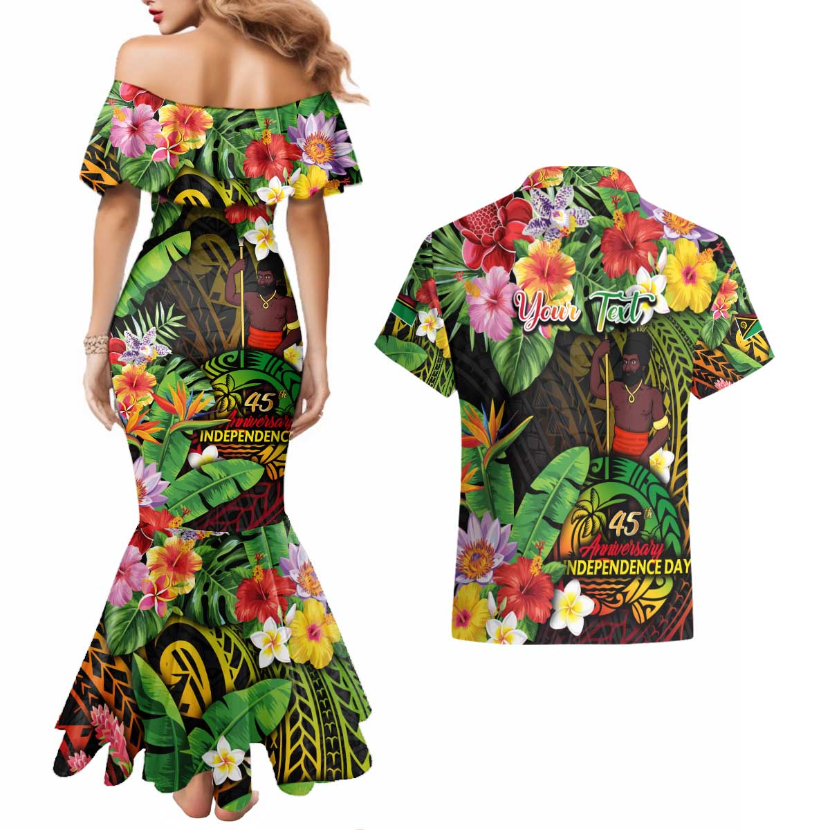 45th Anniversary of Freedom Vanuatu Couples Matching Mermaid Dress and Hawaiian Shirt Island Pride Cultural Power Pacific Unity DT02 - Polynesian Pride