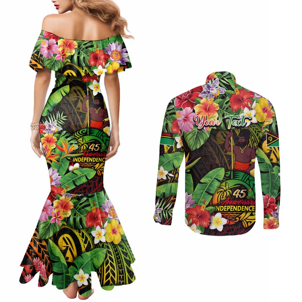 45th Anniversary of Freedom Vanuatu Couples Matching Mermaid Dress and Long Sleeve Button Shirt Island Pride Cultural Power Pacific Unity DT02 - Polynesian Pride