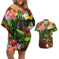 45th Anniversary of Freedom Vanuatu Couples Matching Off Shoulder Short Dress and Hawaiian Shirt Island Pride Cultural Power Pacific Unity DT02 Art - Polynesian Pride