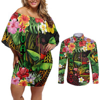 45th Anniversary of Freedom Vanuatu Couples Matching Off Shoulder Short Dress and Long Sleeve Button Shirt Island Pride Cultural Power Pacific Unity DT02 Art - Polynesian Pride