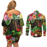 45th Anniversary of Freedom Vanuatu Couples Matching Off Shoulder Short Dress and Long Sleeve Button Shirt Island Pride Cultural Power Pacific Unity DT02 - Polynesian Pride