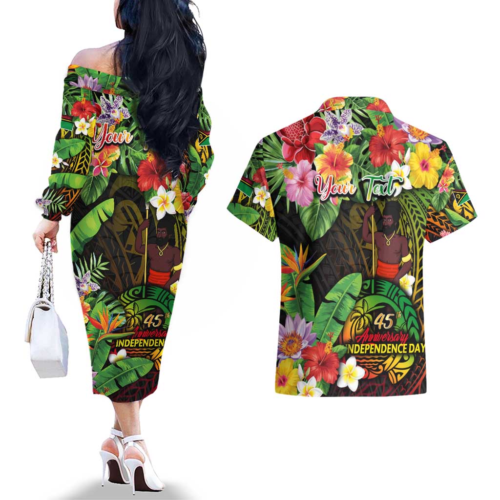 45th Anniversary of Freedom Vanuatu Couples Matching Off The Shoulder Long Sleeve Dress and Hawaiian Shirt Island Pride Cultural Power Pacific Unity DT02 - Polynesian Pride