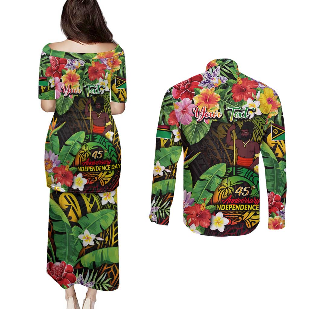 45th Anniversary of Freedom Vanuatu Couples Matching Puletasi and Long Sleeve Button Shirt Island Pride Cultural Power Pacific Unity DT02 - Polynesian Pride