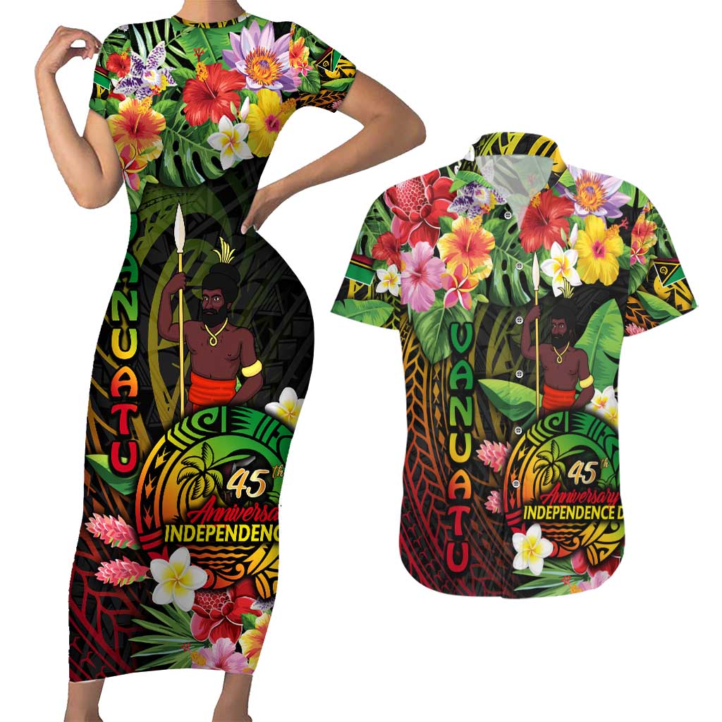 45th Anniversary of Freedom Vanuatu Couples Matching Short Sleeve Bodycon Dress and Hawaiian Shirt Island Pride Cultural Power Pacific Unity DT02 Art - Polynesian Pride