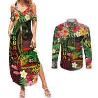 45th Anniversary of Freedom Vanuatu Couples Matching Summer Maxi Dress and Long Sleeve Button Shirt Island Pride Cultural Power Pacific Unity DT02 Art - Polynesian Pride
