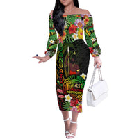 45th Anniversary of Freedom Vanuatu Family Matching Off The Shoulder Long Sleeve Dress and Hawaiian Shirt Island Pride Cultural Power Pacific Unity DT02 Mom's Dress Art - Polynesian Pride