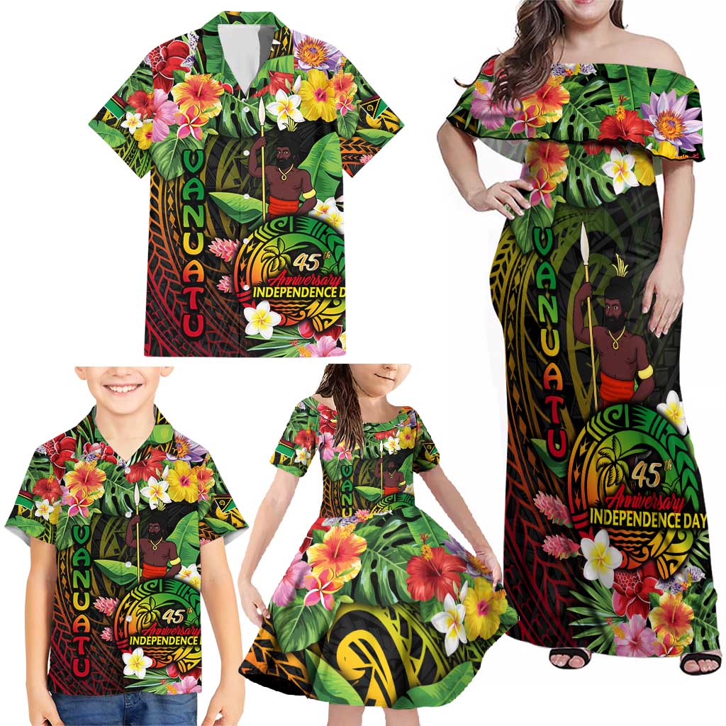 45th Anniversary of Freedom Vanuatu Family Matching Off Shoulder Maxi Dress and Hawaiian Shirt Island Pride Cultural Power Pacific Unity