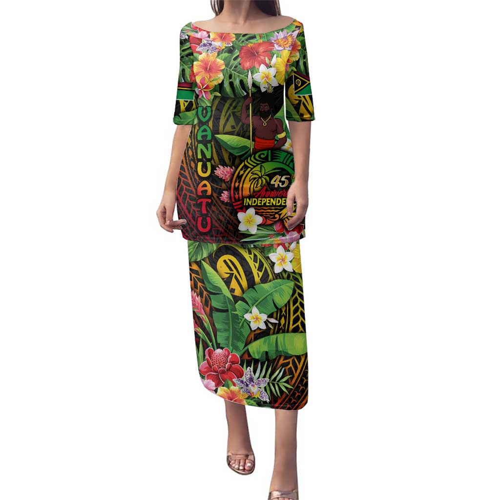 45th Anniversary of Freedom Vanuatu Family Matching Puletasi and Hawaiian Shirt Island Pride Cultural Power Pacific Unity DT02 Mom's Dress Art - Polynesian Pride