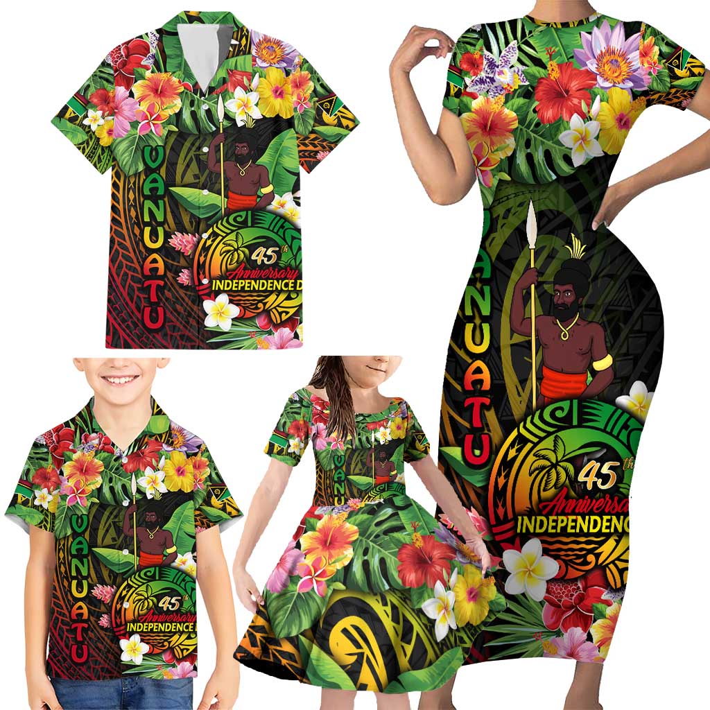 45th Anniversary of Freedom Vanuatu Family Matching Short Sleeve Bodycon Dress and Hawaiian Shirt Island Pride Cultural Power Pacific Unity DT02 - Polynesian Pride