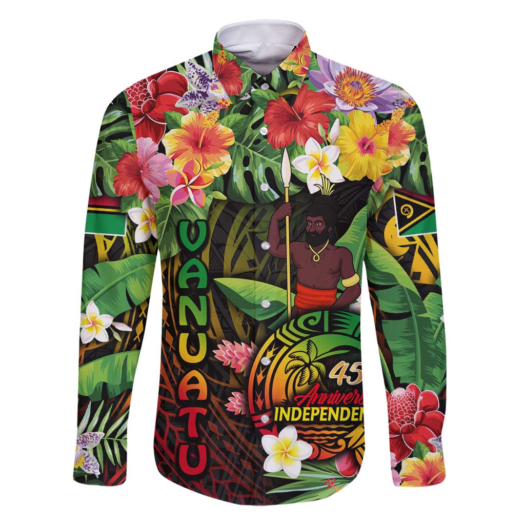 45th Anniversary of Freedom Vanuatu Family Matching Summer Maxi Dress and Hawaiian Shirt Island Pride Cultural Power Pacific Unity DT02 Dad's Shirt - Long Sleeve Art - Polynesian Pride