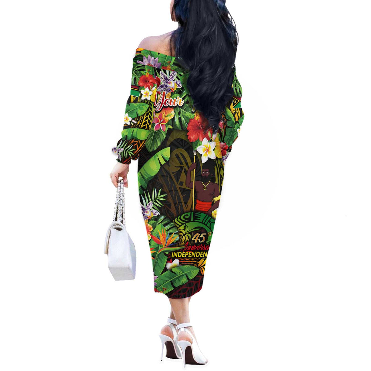 45th Anniversary of Freedom Vanuatu Off The Shoulder Long Sleeve Dress Island Pride Cultural Power Pacific Unity DT02 - Polynesian Pride