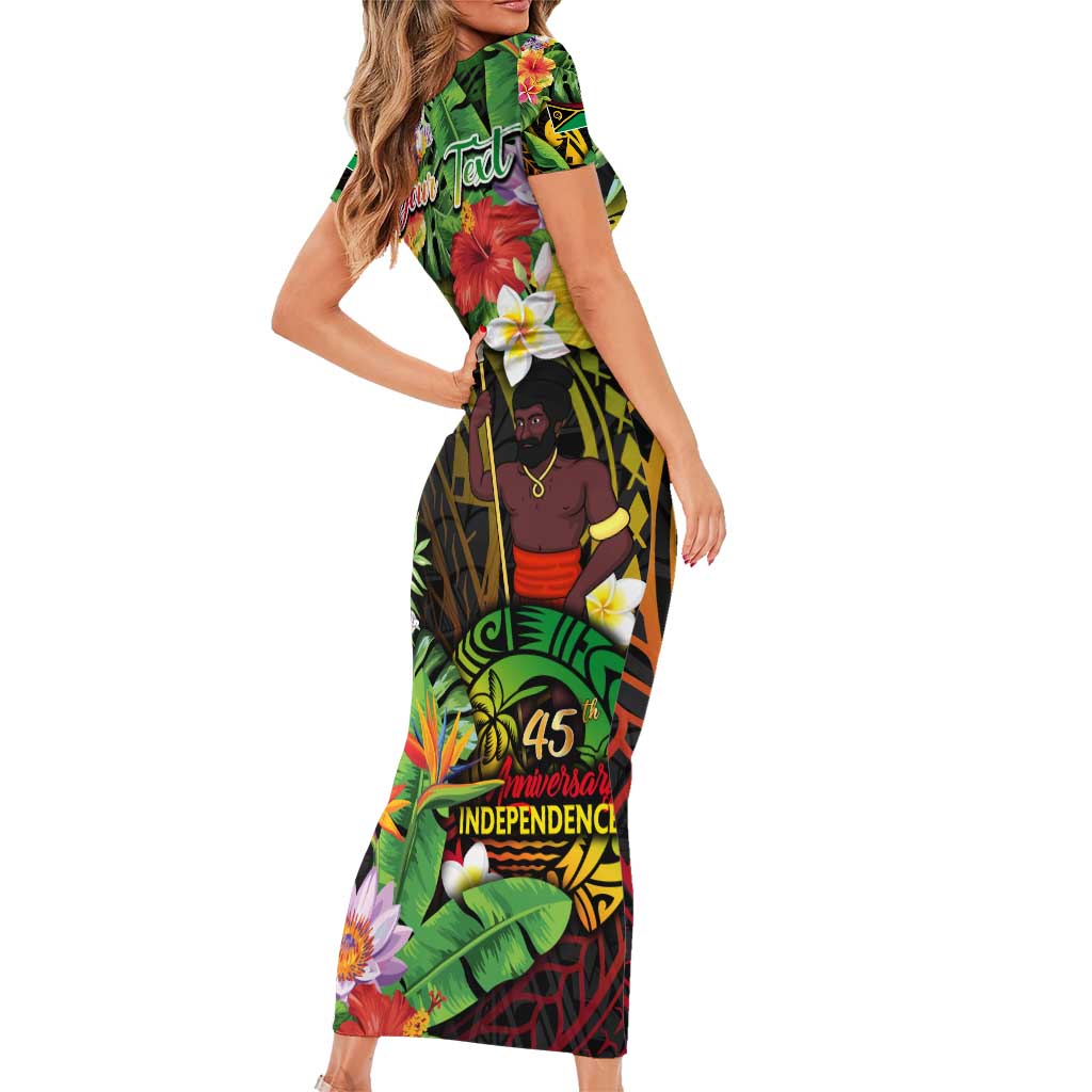 45th Anniversary of Freedom Vanuatu Short Sleeve Bodycon Dress Island Pride Cultural Power Pacific Unity DT02 - Polynesian Pride