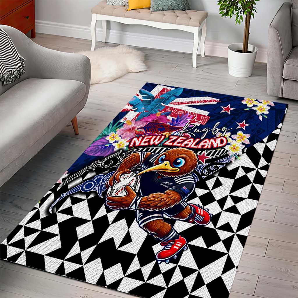Kiwi New Zealand Rugby Area Rug Kiwis Mascot Tropical Pattern