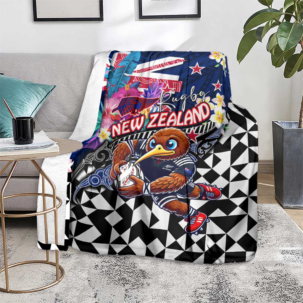 Kiwi New Zealand Rugby Blanket Kiwis Mascot Tropical Pattern